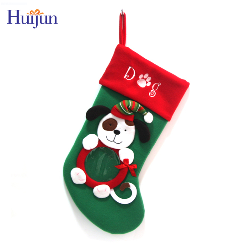 Red and Green fleece Cute Pet Dog and Cat Christmas Stocking with photo frame Hanging Tree Decoration