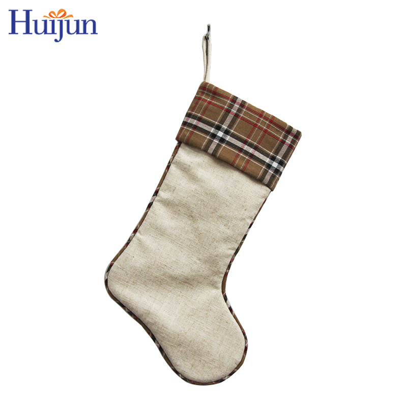 Wholesale Personalized 20.5inch set 2 Christmas Stocking With Plaid Cuff Xmas Socks for Mantel Hanging Decor