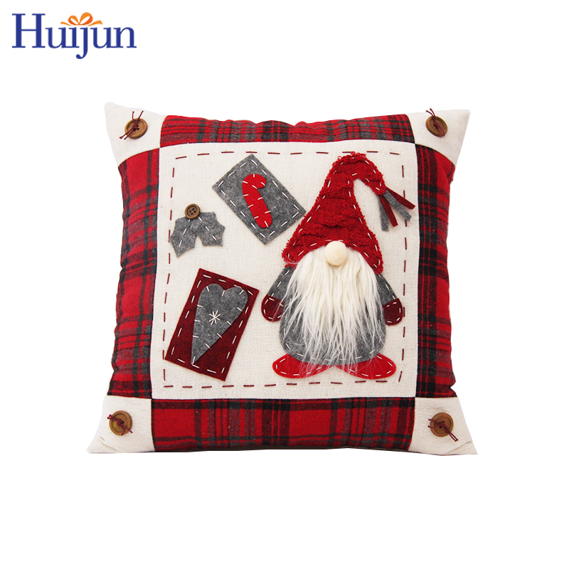 Decorative Patch Embroidery Gnome Christmas Cushion Throw Pillow For Sofa Xmas Home Decor