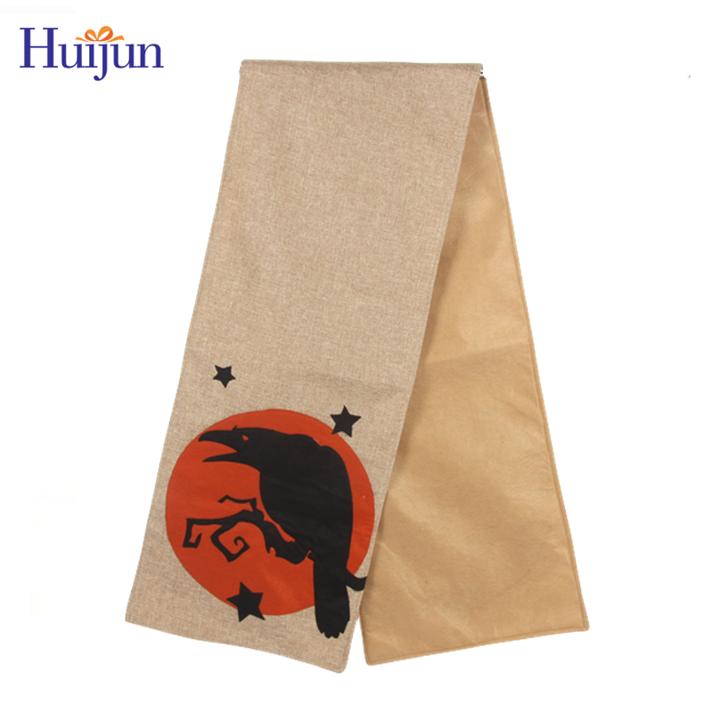 China Factory Wholesale Crow Pattern Halloween Table Runner For Indoor KitchenTable Decoration Fall Decor