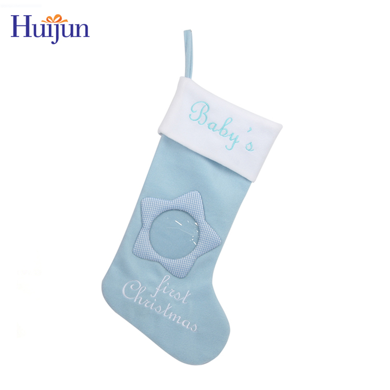 High Quality Pink & Blue Baby First Christmas Stocking Xmas Baby Sock New Year Gift