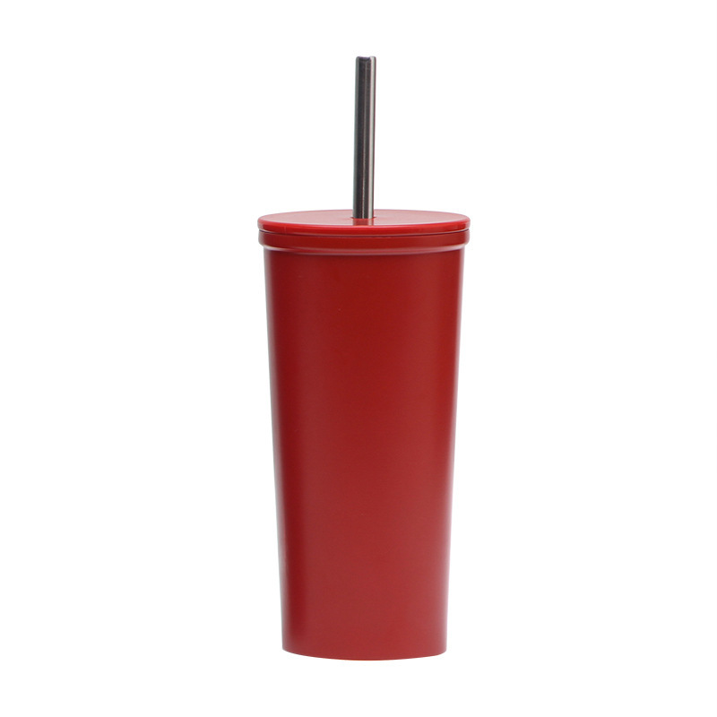 custom 304 double-layer stainless steel straw cup double-layer milk tea thermos cup portable coffee cup gift water cup