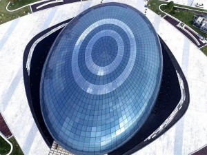 Large span steel space frame dome glass roof for exhibition center