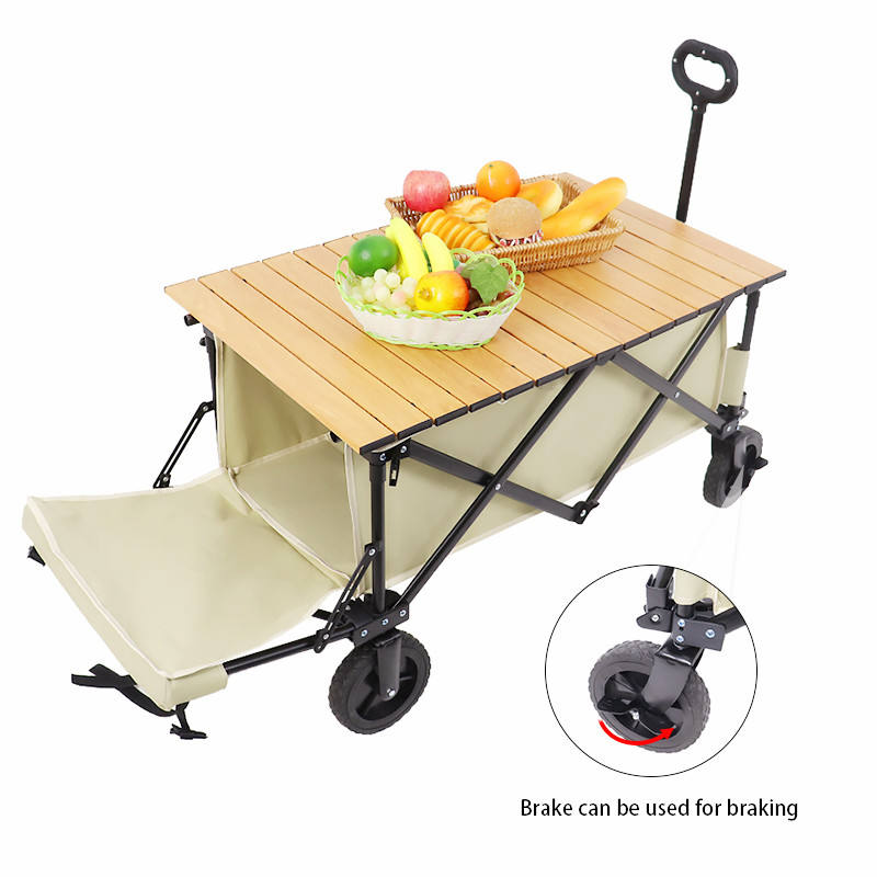 Lulusky Factory Wholesale Camping Trolley Collapsible Beach Folding Wagon Cart with Table XTC001