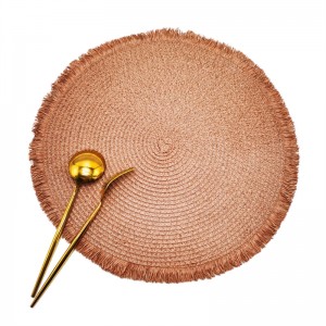 New Paper Yarn with Fringes Indoor Or Outdoor Braided Non-Slip, Heat- Resistant Round Place Mats for Dining Table.