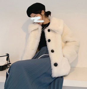 Wholesale Peacoat With Dress –  22T0010 Winter Sheepskin Woolen Fluffy Casual Fleece Jackets Teddy Coat  – MeWell