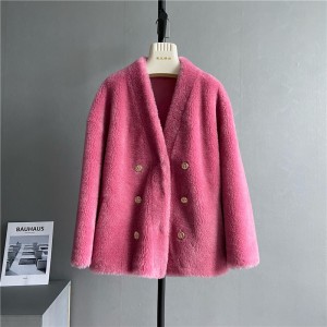 22C011 Sheep Shearing Jacket Trending Lady Dress Sheepskin Apparel Fleece Wool Fur Coat