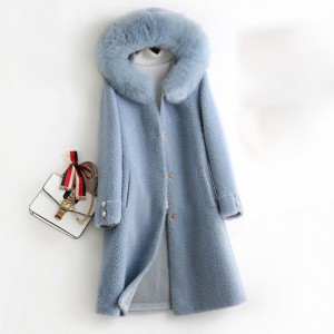 22F068 European Style Luxury Sheepskin Overocoat Trending Lady Dress Fox Fur Collar Cardigan Female Fleece Wool Coat