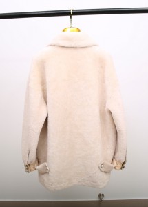 SSJ1908 Winter Double Face Sheepskin Leather Shearing Fur Coat Thick Double Breasted Lamb Fur Jacket