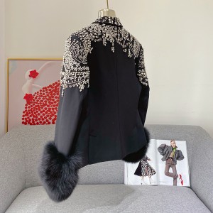 WL002 Lady Streetwear Big Real Fox Fur Collar Jacket Winter Tight Waist Handmade Overcoat Woman Gold Wool Coats