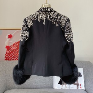 WL002 Lady Streetwear Big Real Fox Fur Collar Jacket Winter Tight Waist Handmade Overcoat Woman Gold Wool Coats