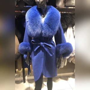 WL004 Real Fox Fur Collar Jacket Winter Tight Waist Handmade Overcoat Woman Wool Coats