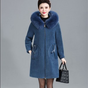 22F056 Factory Classic Sheepskin Overocoat Thick Swing Coat Women Winter Wraparound Closure with Matching Belt Long Coat