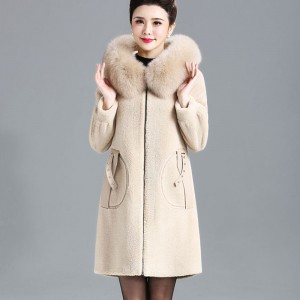 22F056 Factory Classic Sheepskin Overocoat Thick Swing Coat Women Winter Wraparound Closure with Matching Belt Long Coat