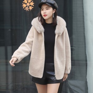22F059 Winter Garment Autumn Warm Wool Grain Women Wool Apparel Swing Coat Real Fox Fur Collar Parka