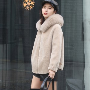 22F059 Winter Garment Autumn Warm Wool Grain Women Wool Apparel Swing Coat Real Fox Fur Collar Parka