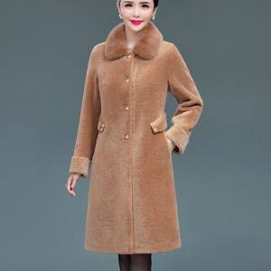22F061 European Style Luxury Outerwear Plush Sheepskin Elegant  Women Real Fox Fur Collar Winter Wool Coat