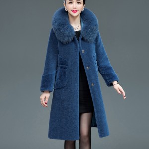 22F063 Manufacturer Real Fox Fur Collar Elegant  Garment Female Clothes Autumn Warm Wool Grain Thick Winter Coat