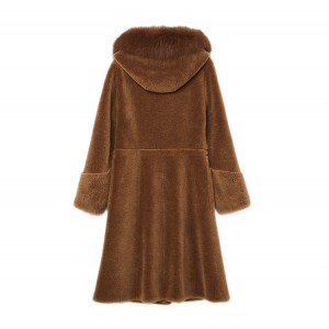 22F063 Manufacturer Real Fox Fur Collar Elegant  Garment Female Clothes Autumn Warm Wool Grain Thick Winter Coat