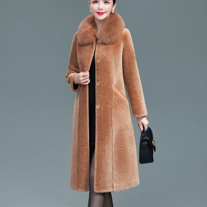 22F064 Sheep Shearing Wraparound Closure with Matching Belt Drop Shoulder Real Fox Fur Collar Thick Women Coat