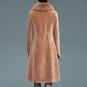 22F064 Sheep Shearing Wraparound Closure with Matching Belt Drop Shoulder Real Fox Fur Collar Thick Women Coat