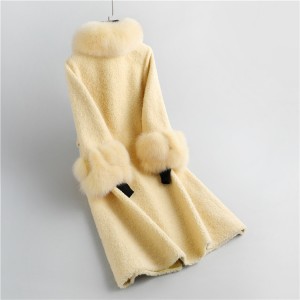 22F058 Classic Garment Drop Shoulder Fur Trim Hooded Thick Clothes Sheepskin Winter Coat