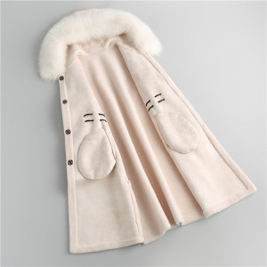 22F048 Classic Winter Autumn Pure Wool Wide Lapel Jacket Lambskin Personality Collar Outwear Women Coat