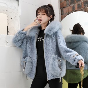 22F052 New Style Popular Pure Plush Wool Parka Fox Fur Collar Cardigan Wool Apparel Winter Coat