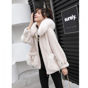22F052 New Style Popular Pure Plush Wool Parka Fox Fur Collar Cardigan Wool Apparel Winter Coat