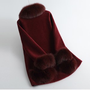 22F022 Luxury Winter Plush Jacket Real Fox Fur Trimming Single Breasted Fit and Flare Pure Wool Fleece over Coat