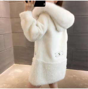 22F028 Fashion Urban Clothing Plus Size Winter Autumn Warm Wool Grain Coat Wide Lapel Collar Real Fur Winter Coat
