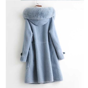 22F034 Luxurious Noble Real Fox Fur Collar Clothes Sheep Shearing Fleece Women Winter 100% Virgin Wool Real Fur Coats