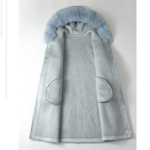 22F035 Korean Style Luxurious Dressy Single-breasted Button Fastening Sheep Shearing Clothes Ladies Long Real Fur Trench Coats