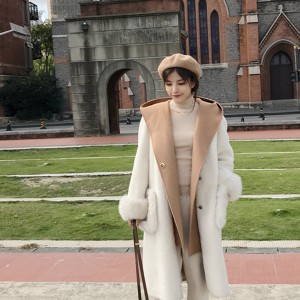 22F036 Luxurious Wholesale Korean Sheep Shearing over Coat Drop Shoulder Loose Fluffy Dressy Sheepskin Real Fur Wool Coat