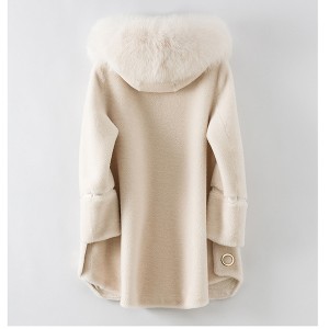 22F041 Live Fit 100% Virgin Wool Parka Long Sleeve Elegant  Female Fox Fur Collar Outwear Lambskin Fur Coats for Ladies