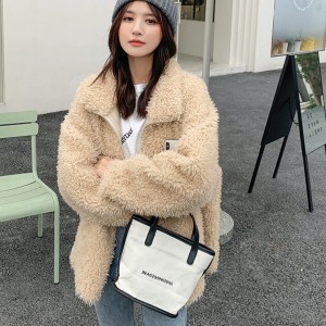 22H002 Custom Luxury Cloth Sheep Shearing Fur Plush Overcoat Multi Color Fur Parka Winter Women Fleece Jackets Coat