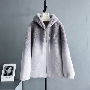 22H006 Factory Wholesale Winter Sheep Shearing Fur Plush Overcoat Women Coat Merino Wool Tops Hoody Fleece Jackets