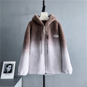 22H006 Factory Wholesale Winter Sheep Shearing Fur Plush Overcoat Women Coat Merino Wool Tops Hoody Fleece Jackets