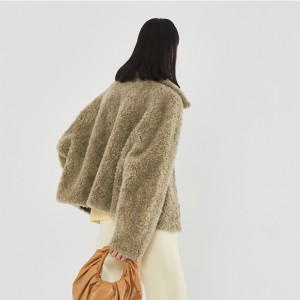 22H014 Casual Korean Style Girl’s Brand 100% Wool Sheep Zip Up Fleece Jackets Genuine Shearing Fur Coat