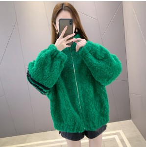 22H016 Korean Street Style Winter Italian Shearling Genuine Fur Coat Real Sheepskin Merino Wool Tops Women’s Coat Fleece Bomber Jacket