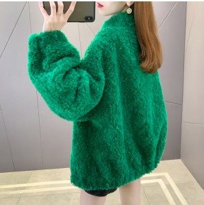 22H016 Korean Street Style Winter Italian Shearling Genuine Fur Coat Real Sheepskin Merino Wool Tops Women’s Coat Fleece Bomber Jacket