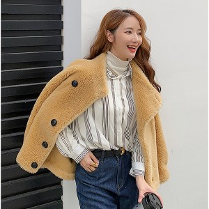 22R008 Fashion Merino Wool Outwear Sheepskin Fleece Coat Sheep Fur Parka Real Fur Jackets for Ladies Women
