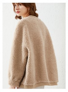 22R009 Fashion Outwear 100% Wool Sheep Shearing Fur Jacket for Ladies Fleece Women Real Sheepskin Coat Cardigan Sweater