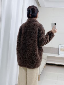 22R017 Custom Luxury Cloth Merino Wool Tops Winter Fleece Sheep Shearing Fur Plush Overcoat Women Coat
