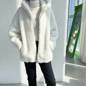 22H019 Fashion Boutique Clothing Wool Bomber Jacket Outwear Sheepskin Jacket Multi Color Fur Parka with Hood