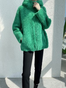 22H019 Fashion Boutique Clothing Wool Bomber Jacket Outwear Sheepskin Jacket Multi Color Fur Parka with Hood