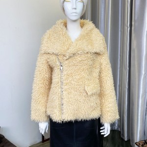 SSFC-2120 High quality designer coat Lapel with pockets neckline snap-fastener women long coat terse style womens sheepskin coat