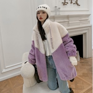 22H007 Manufacturer Winter Women Coat Sheep Shearing Fur Plush Overcoat Real Sheepskin Fleece Jackets