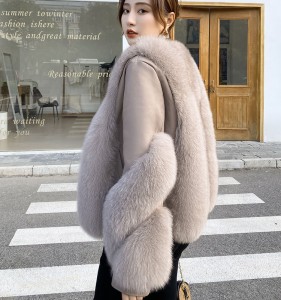 228FC024 Winter Latest Coat Genuine Sheepskin Leather Jacket Real Fox Fur Coat