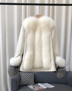 228FC028 Winter Leather Jacket Fashion Real Fox Fur Coats For Ladies